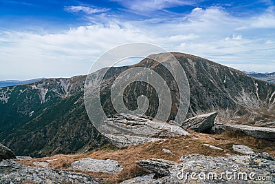 Panorama of Carpathians mountains and famous Transalpina road. Romaniaâ€™s scenic drives Transalpina, climbing to the top of a Stock Photo